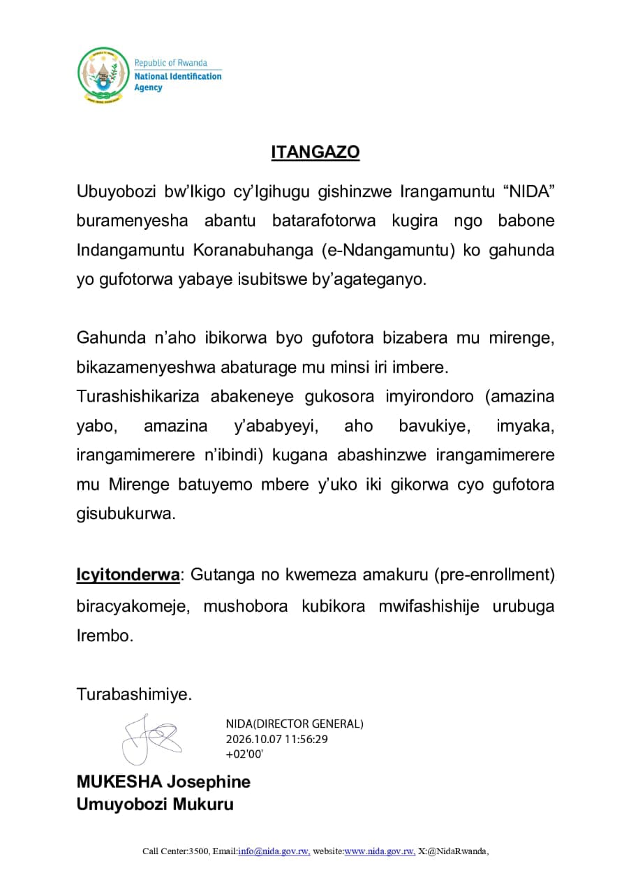 NIDA yasubitse by’agateganyo gahunda yo gufotora abasaba e-NDANGAMUNTU